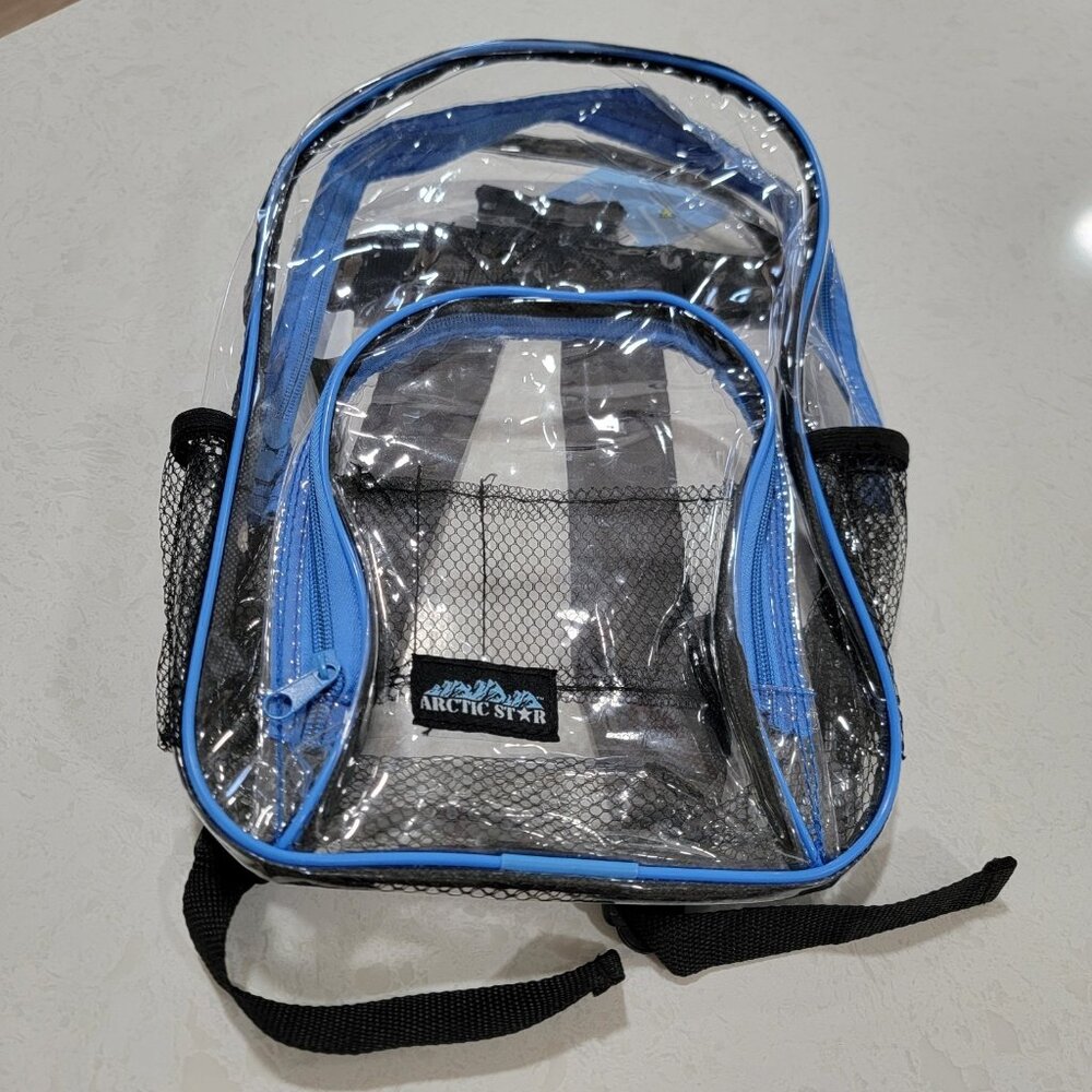 Arctic Star 13" Clear Backpack‎ Black & Blue Trim Pockets Organizing Compart NWT